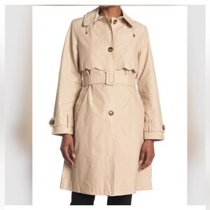 KATE SPADE New York Scalloped Belted Hood Rain Trench Coat Medium